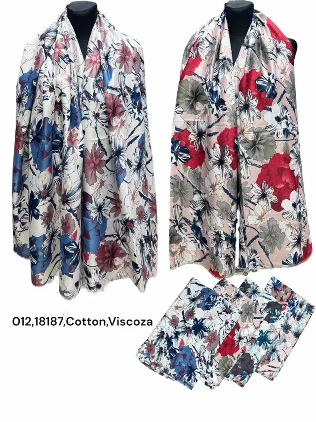 Szale damskie kwiatowe bawełna/viscose