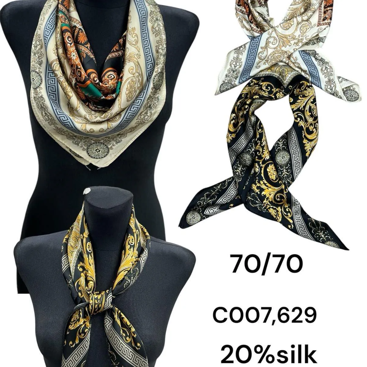 Szaliki damskie jedwabne wzorzyste 70/70 cm 20% silk