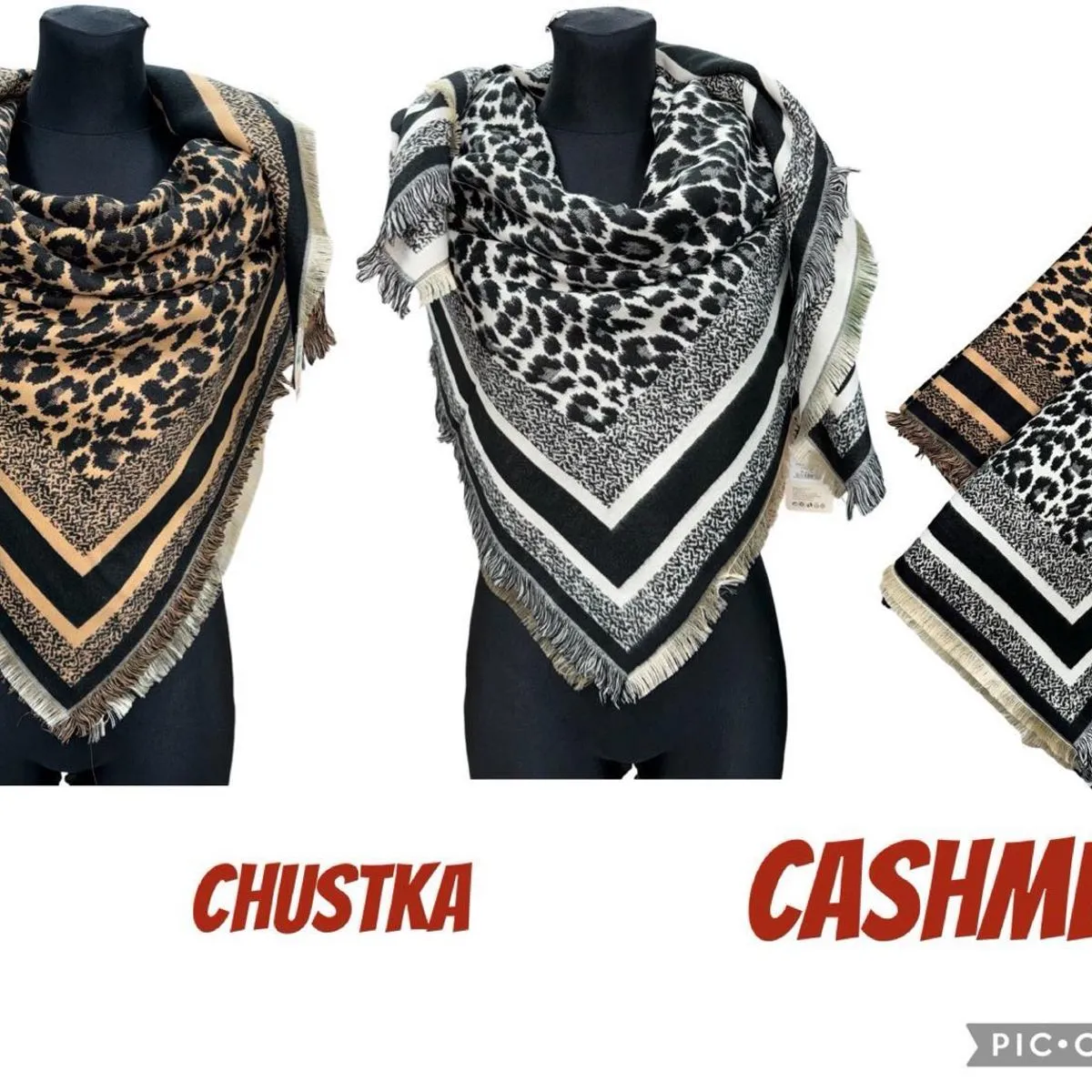 Chustki damskie 130 cm cashmere wzór leopartowy