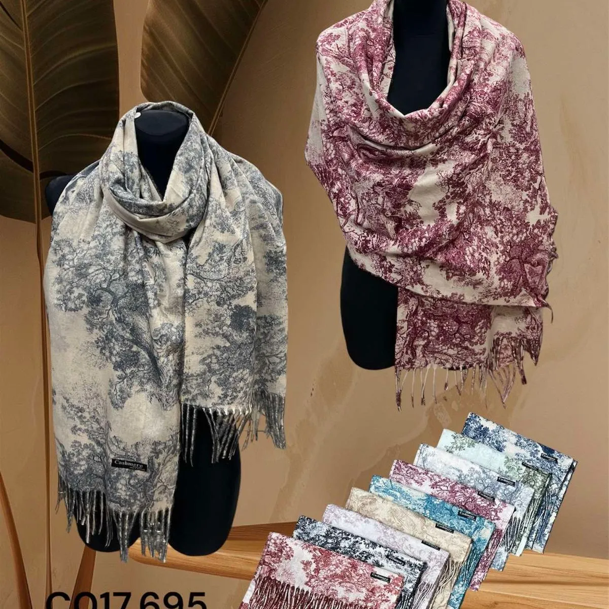 Szaliki damskie wzór paisley cashmere/poliester 12 szt