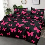 Komplet Pościel MILANO 5D Satyna Bawełna 4cz 160/200 Różowe Motyle
