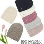 Czapki damskie dzianinowe 50% nylon, 20% wiskoza, 30% angora