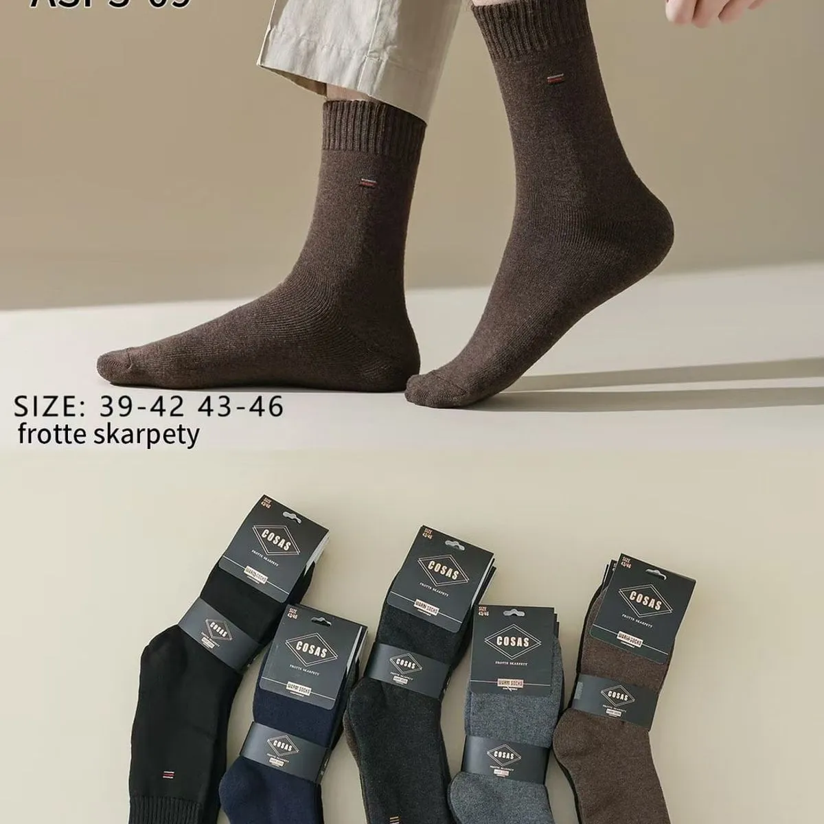 Skarpetki męskie frotte brązowe/granatowe/czarne roz. 39-46 ASP-09