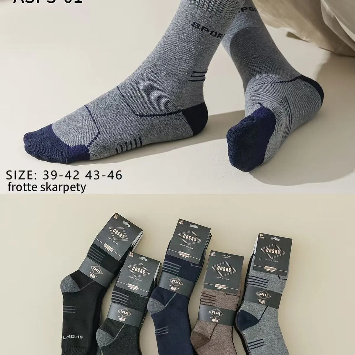 Skarpetki męskie sportowe frotte ASP-01 sz.