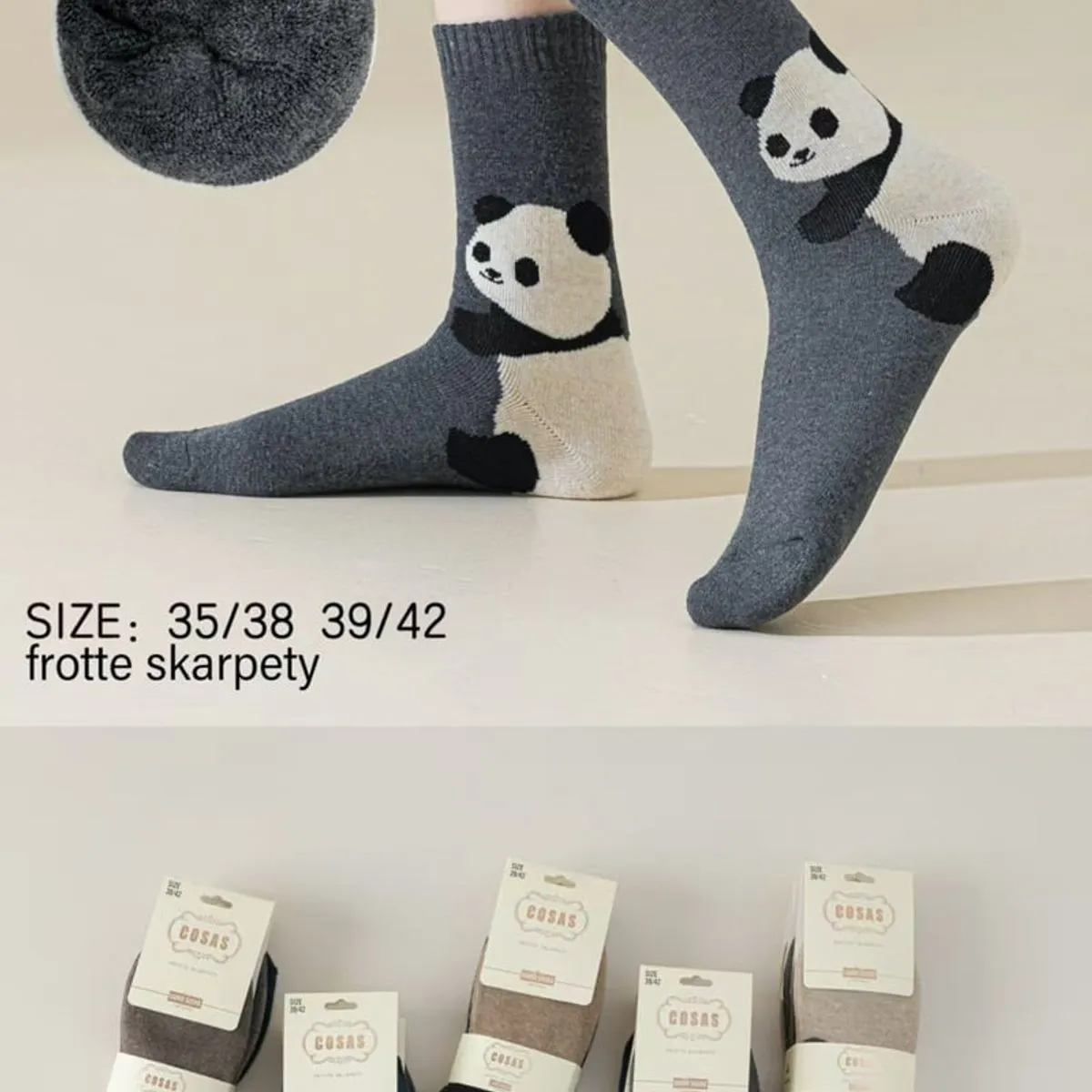 Skarpetki damskie frotte z pandą, rozmiar 35/38-39/42