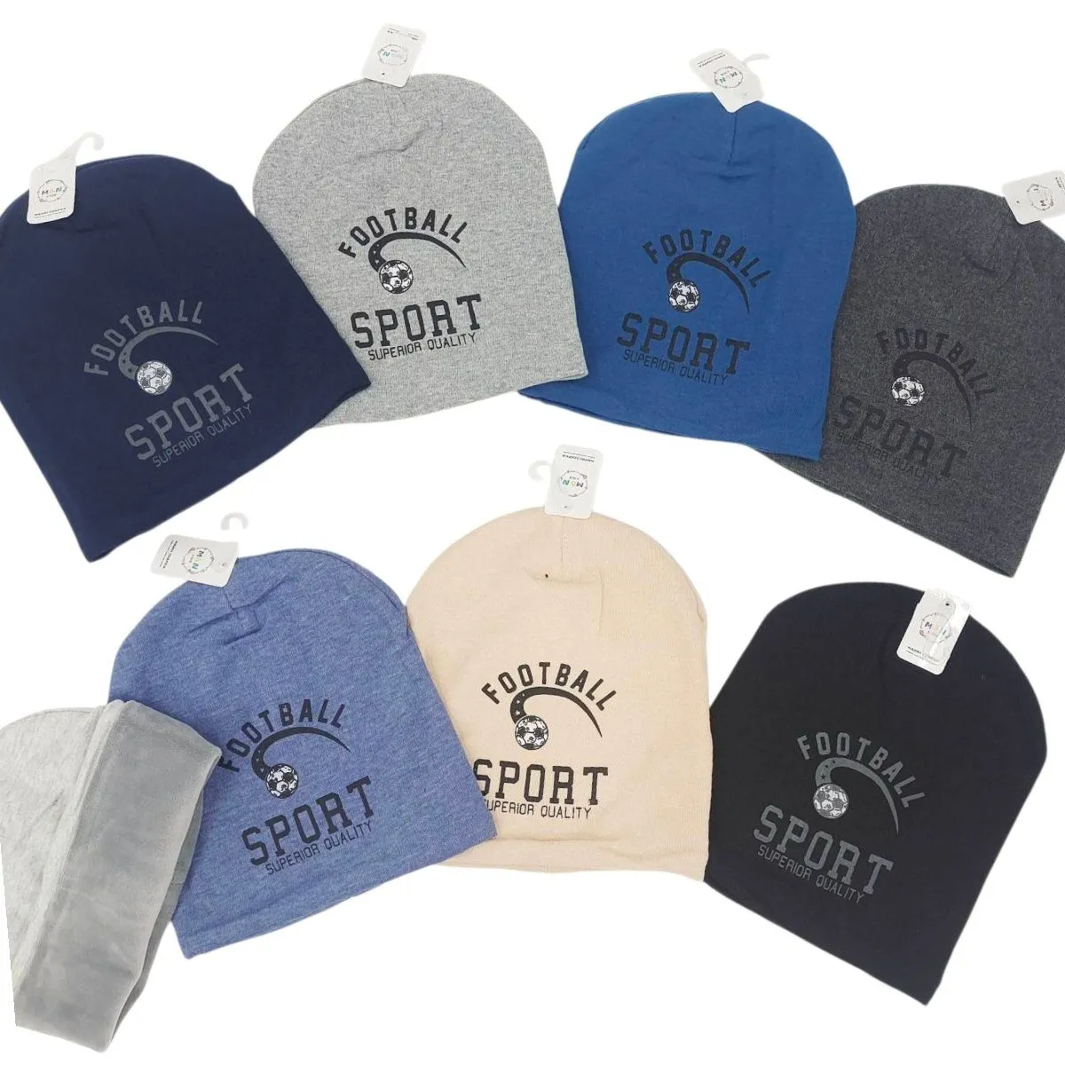 Czapki dziecięce beanie z nadrukiem Football Sport, mix kolorów
