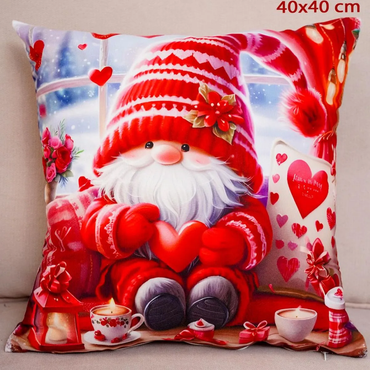 Poszewka 40x40 cm Święty Mikołaj z Sercem Czerwony