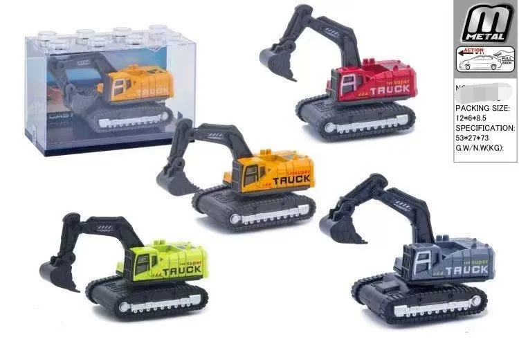 Metalowa koparka truck 12,4x5,7 cm - zestaw 4 szt