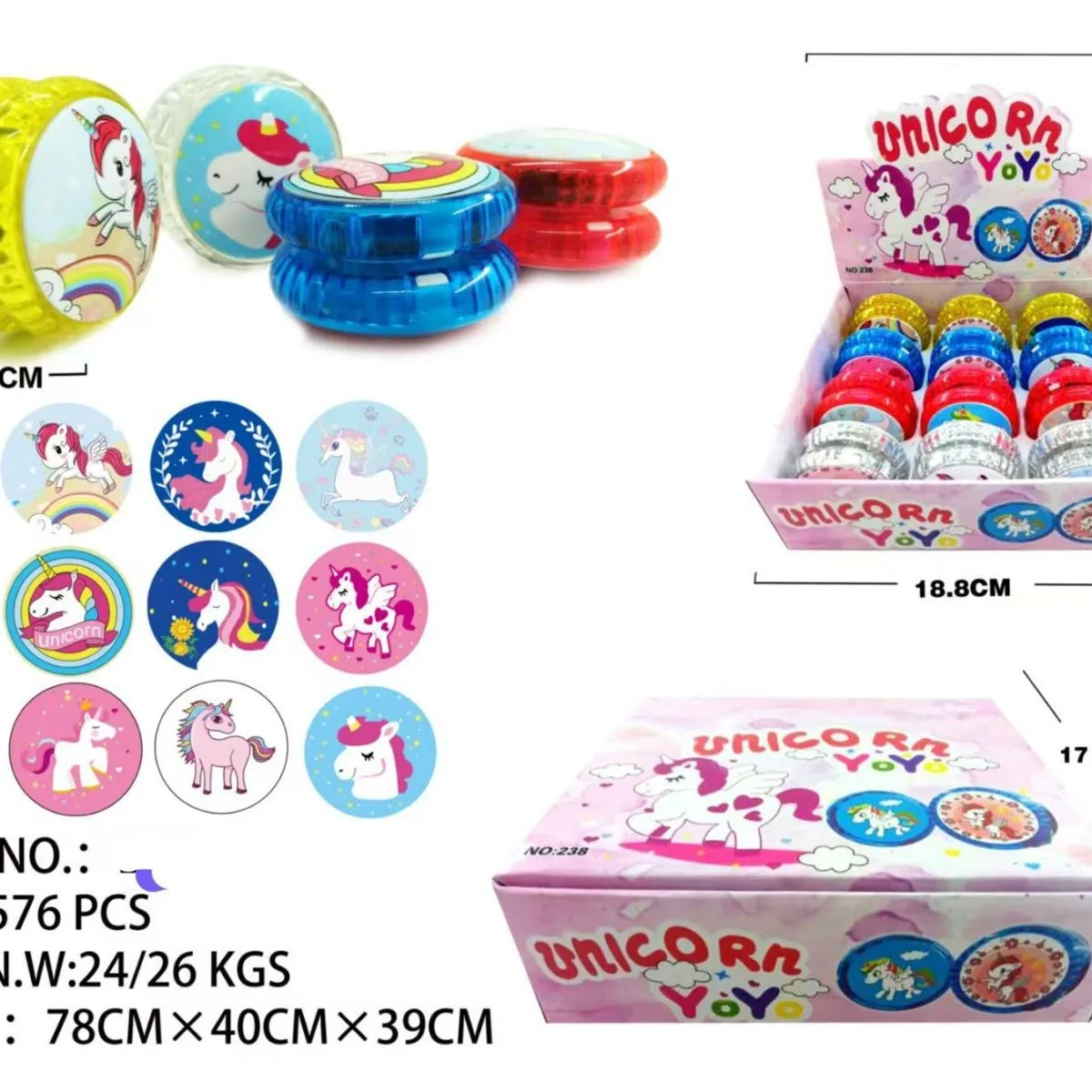 Zabawki YOYO Unicorn 3,5 cm z brokatem, opak. 12 szt