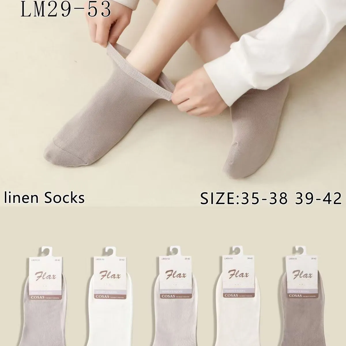Skarpetki damskie COSASAS Linen Socks szarości i biel