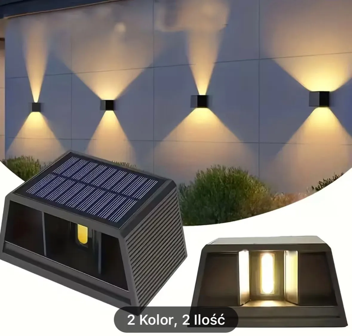 Lampka solarna ścienna z panelem 2 kolory 2 LED