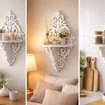 Biała ozdobna półka ścienna z ornamentem