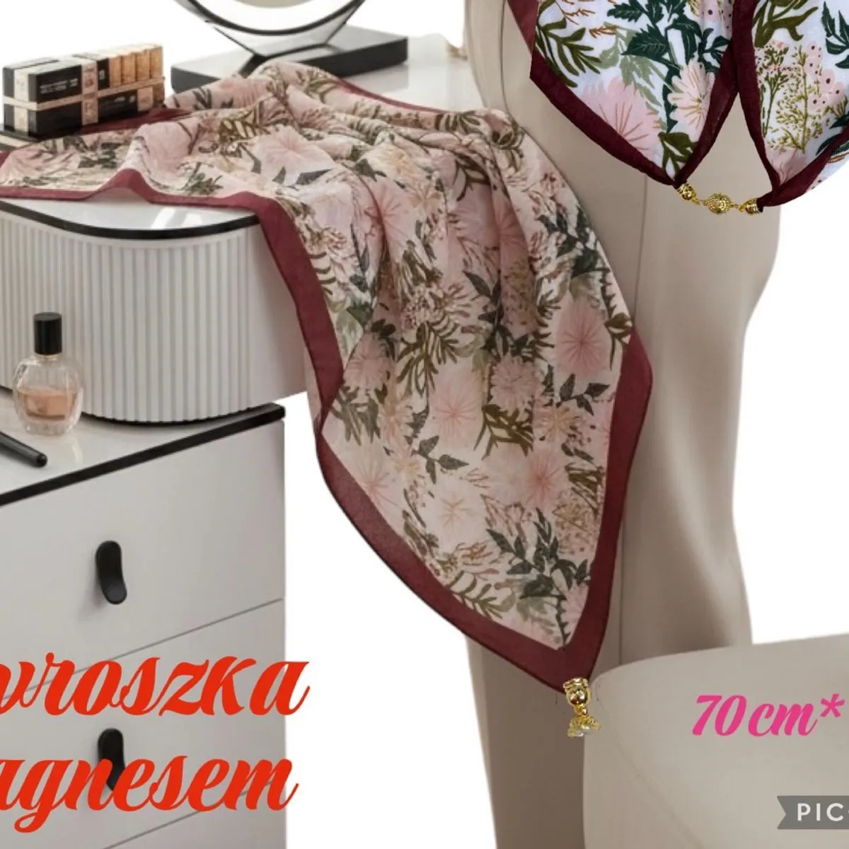 Chusta Damska Kwiatowa 70cm x 70cm z Magnezem