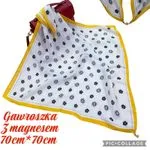 Chusta damska 70x70cm z magnezem biała z żółtą obwódką