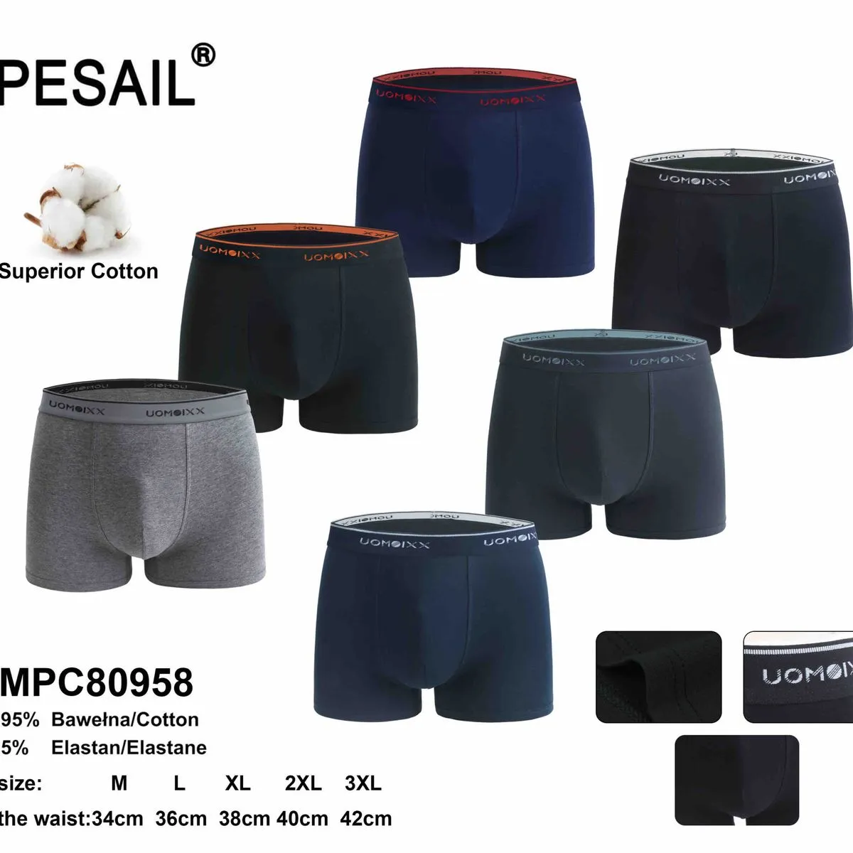 Bokserki męskie PESASAIL 95% Bawełna 5% Elastan S-3XL