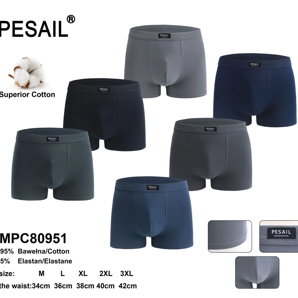 Bokserki męskie PESASAIL 95% Bawełna S-XXL