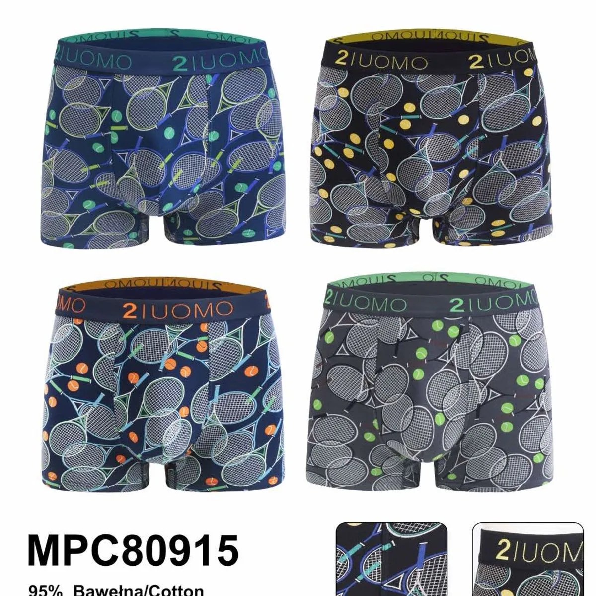 Bokserki męskie 2UOMO wzór tenisowy M-XXL 95% bawełna