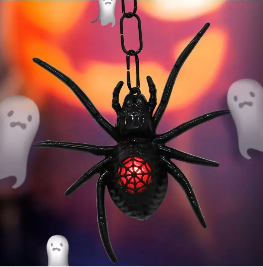 Pająk LED Halloween czarny wiszący na łańcuchu 12 szt.