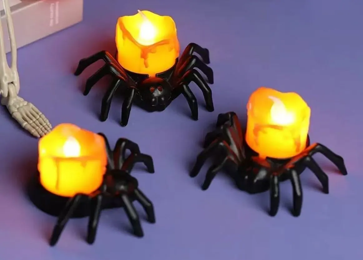 Dekoracja LED Halloween Pająk Świeczka Tealight 12szt