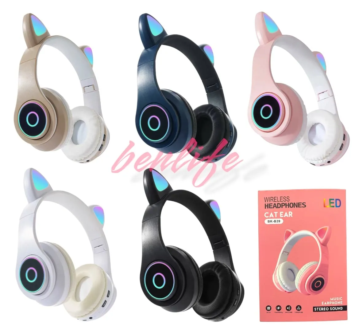 Słuchawki Bezprzewodowe BLUETOOTH Cat Ear LED BK-B39 Mix 6szt.