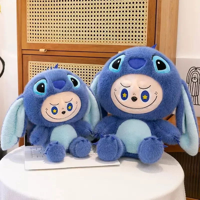 Maskotka pluszowa Stitch Labubu niebieska, puszysty plusz