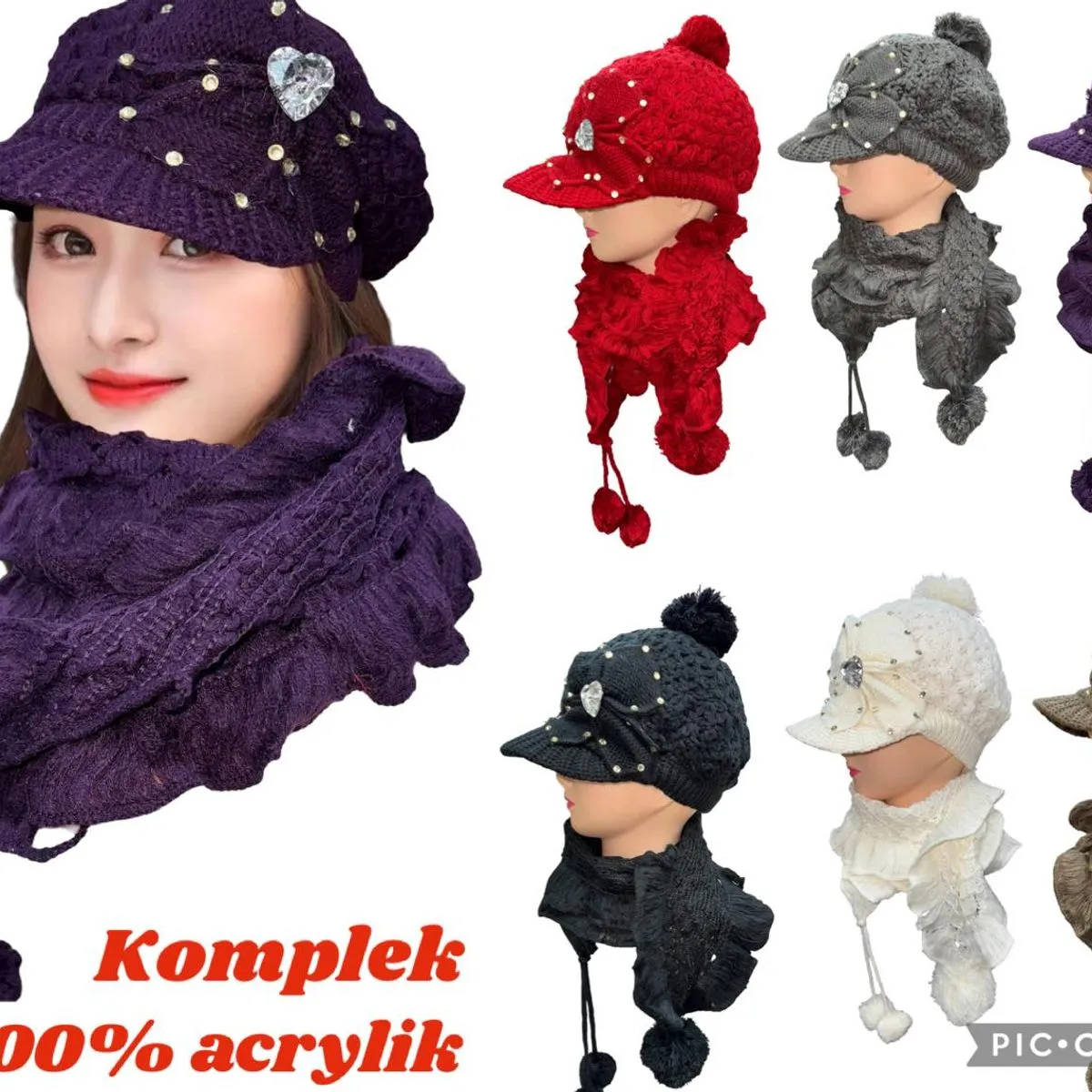 Komplet damski czapka i szalik 100% akryl
