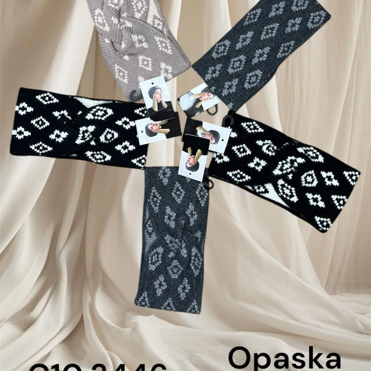 Opaski damskie wzór etniczny szary/czarny C10.3446