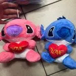 Maskotki Stitch 20cm z sercem LOVE różowa i niebieska