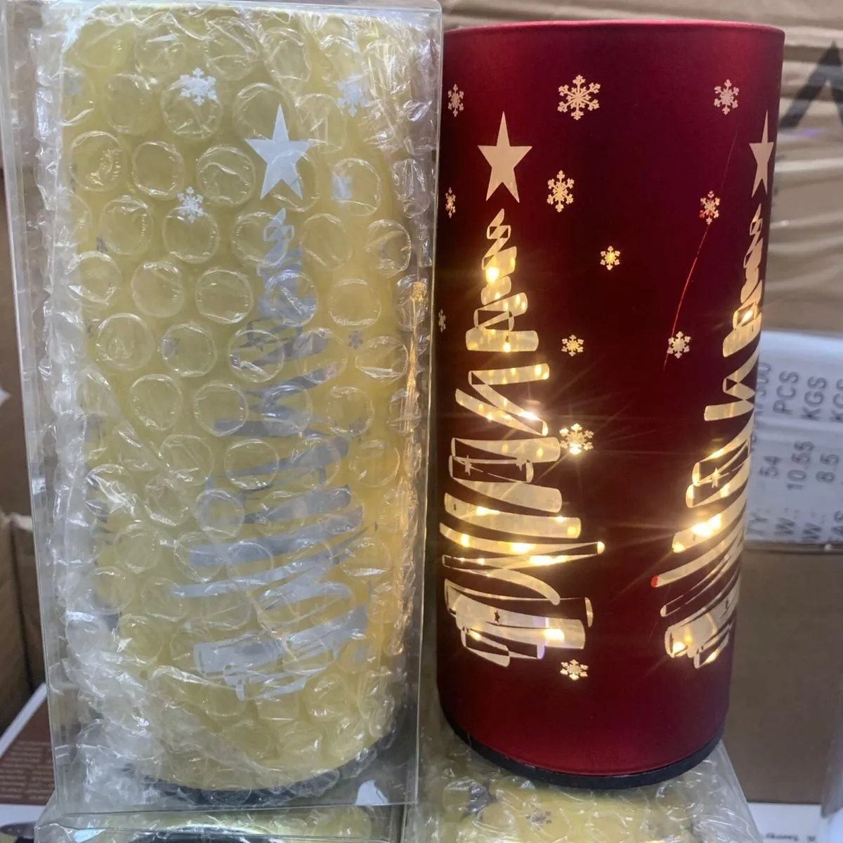 Lampki LED Świąteczne Czerwone z choinką i gwiazdami