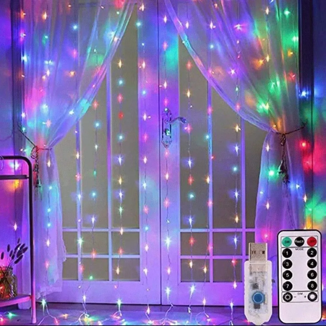 Wiszące Lampki Świąteczne 3x3m RGB USB z pilotem