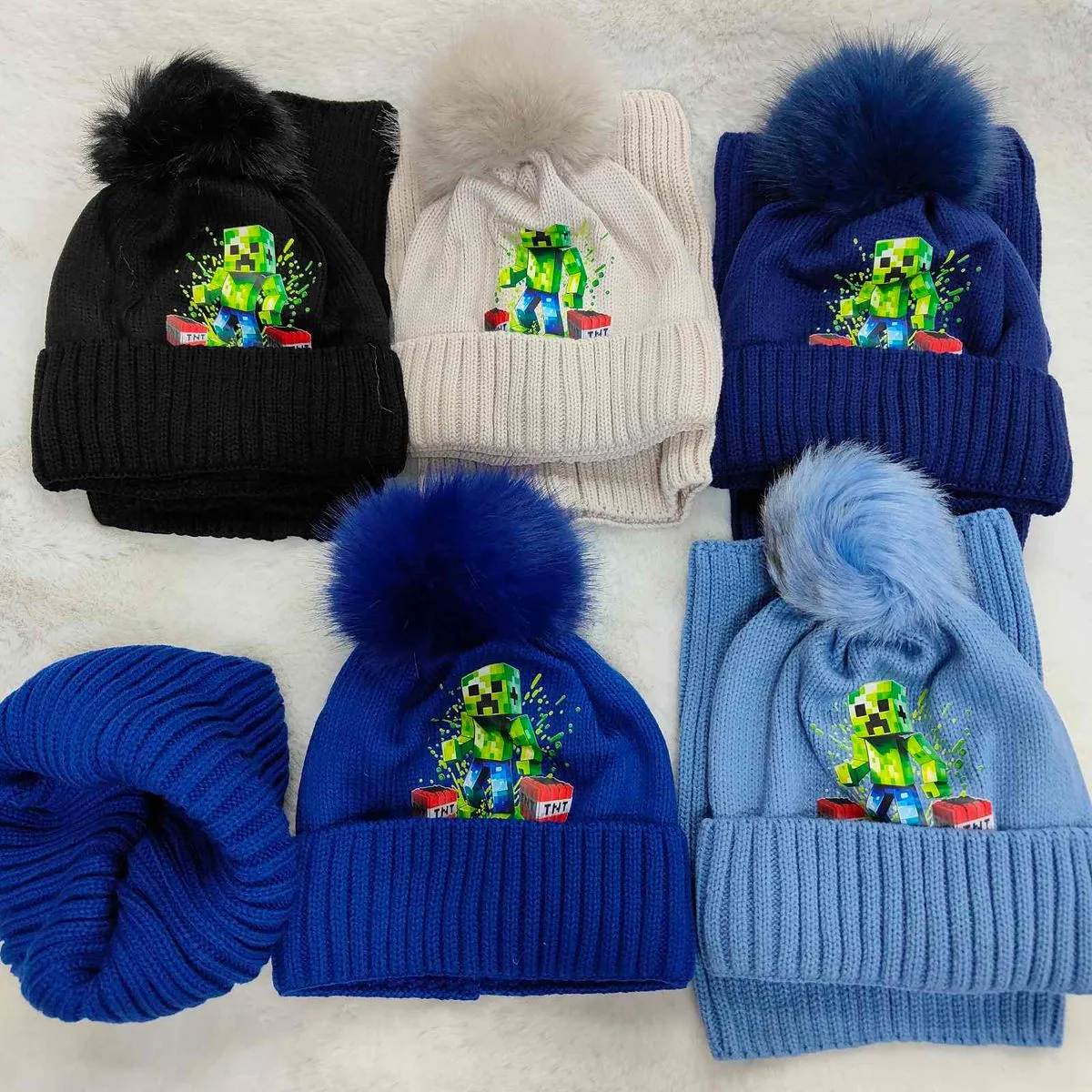Komplet czapka komin Minecraft dla dzieci