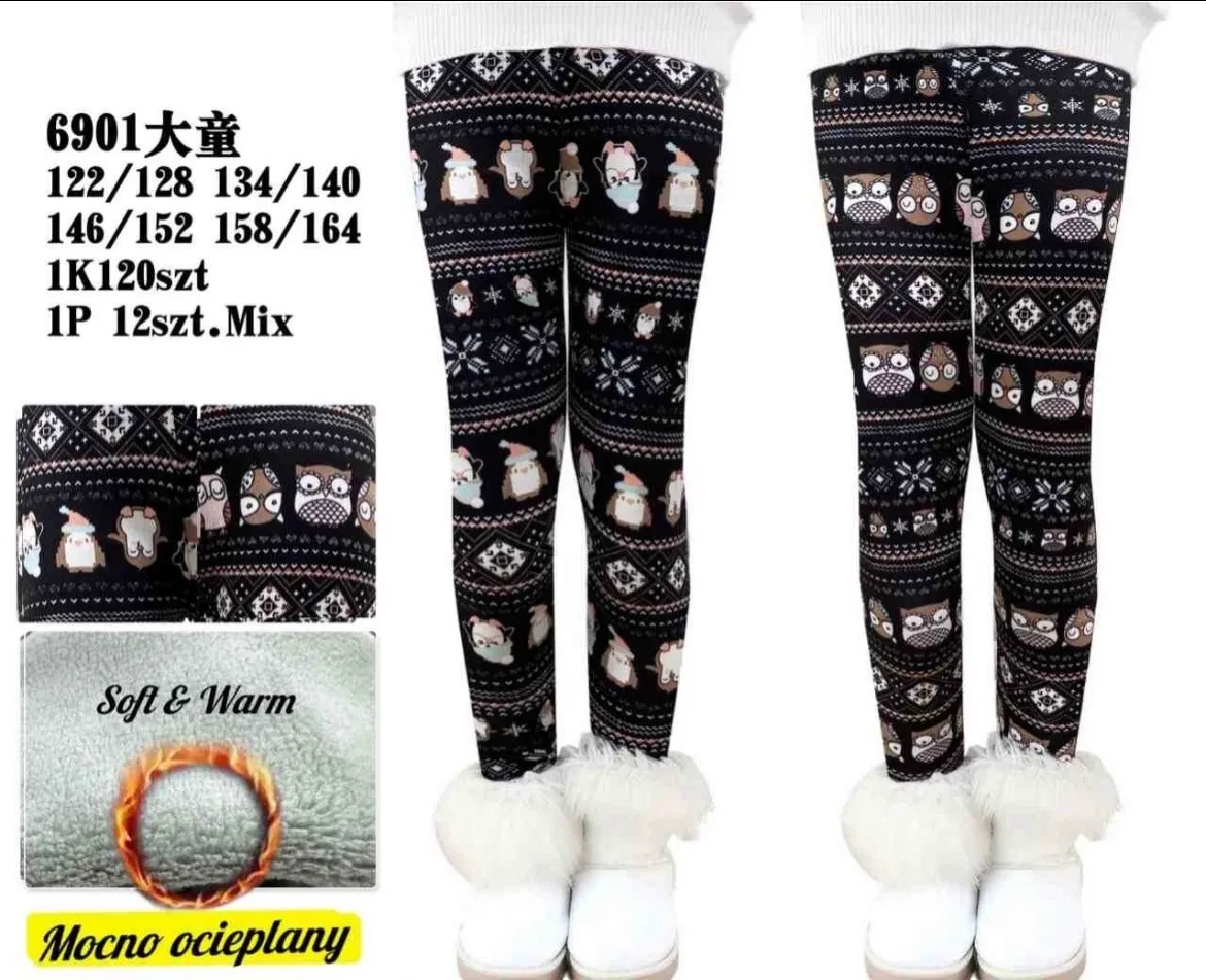Legginsy dla Dzieci Ocieplane Mix Zwierząt 122/128-164
