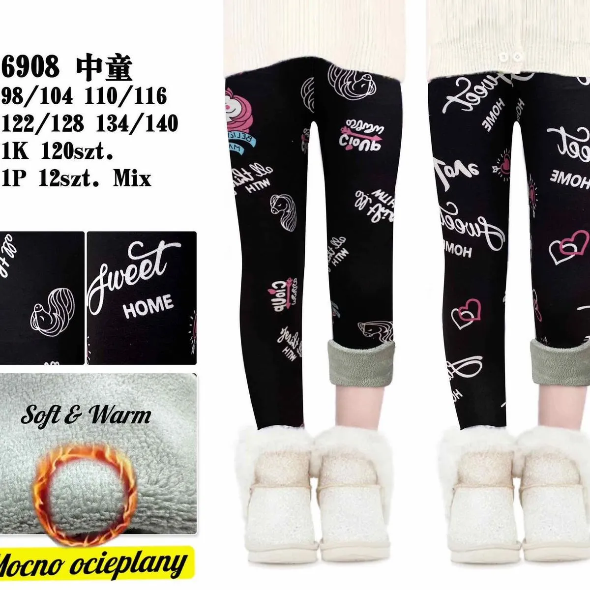 Legginsy dla Dzieci Ocieplane Czarne Mix 98/104-134/140