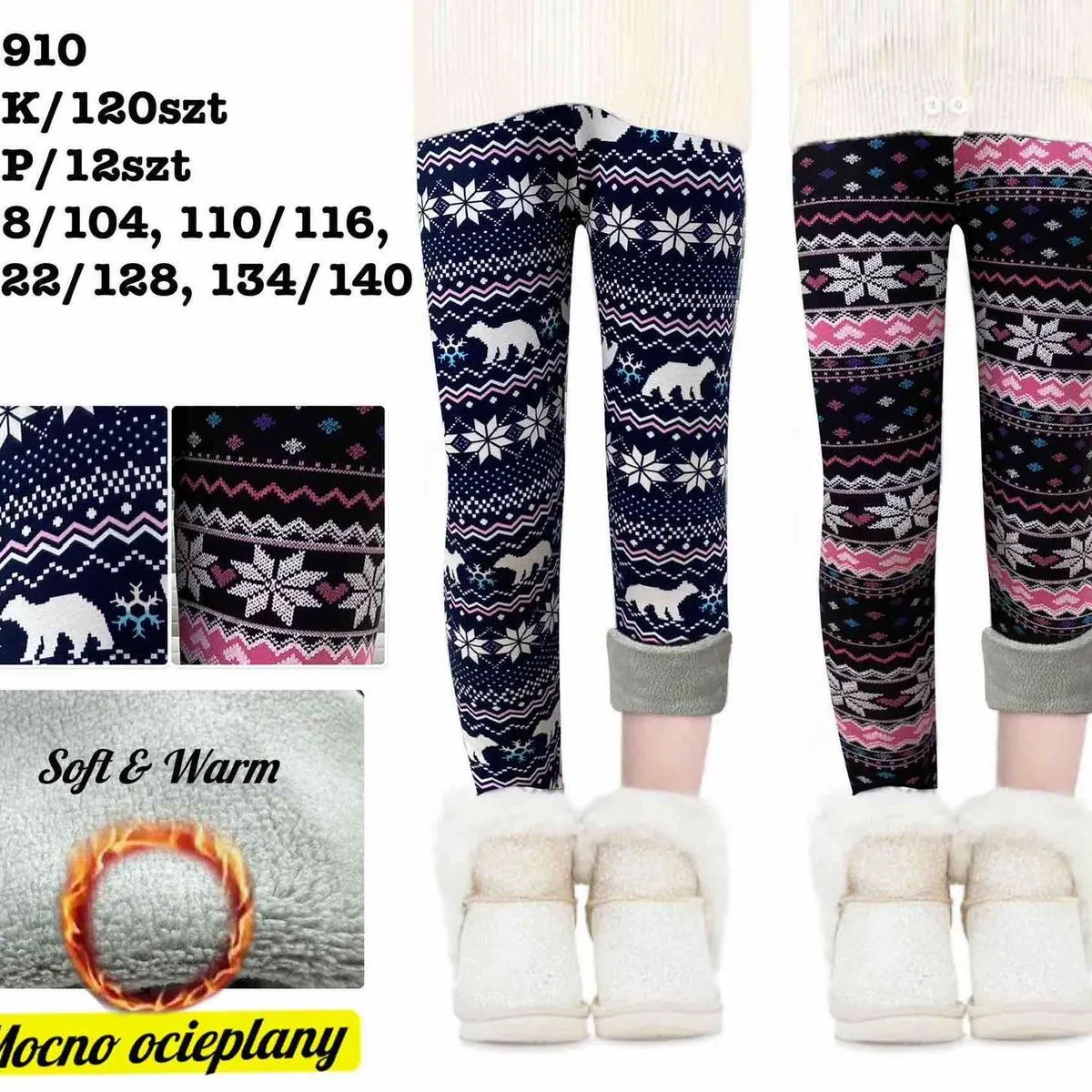 Legginsy dla Dzieci Ocieplane z Wzorami Zimowymi