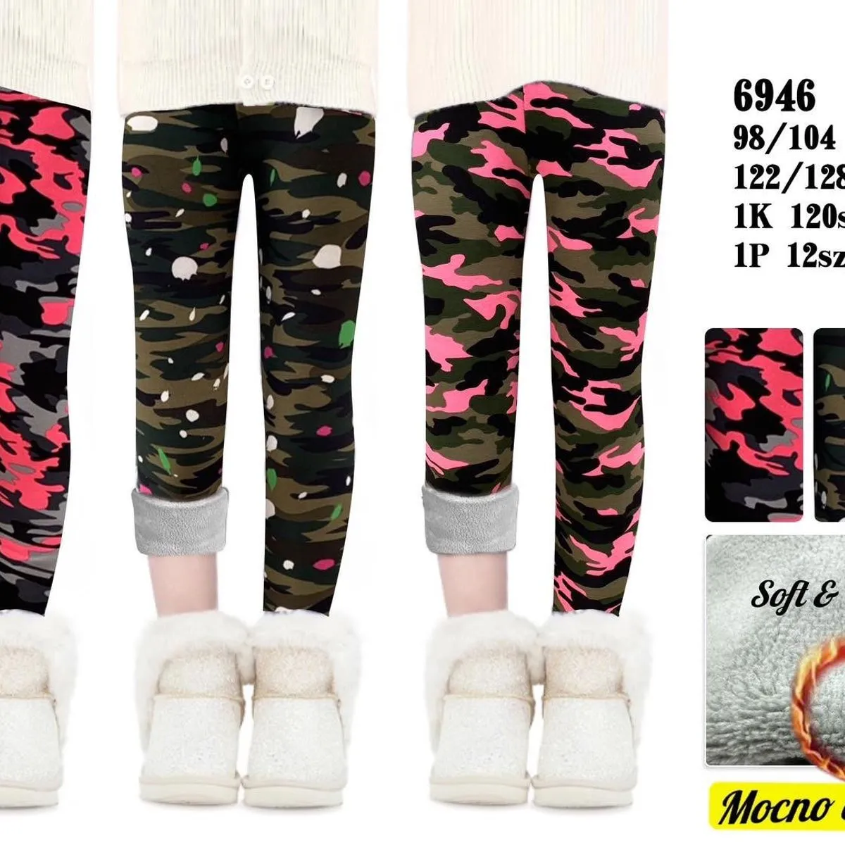 Legginsy dla Dzieci Ocieplane 98/104-128/134 12szt/op