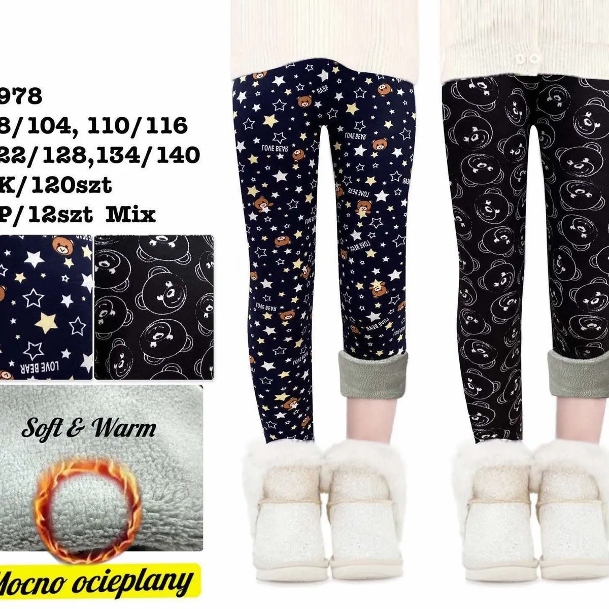 Legginsy dla Dzieci Ocieplane z Misiami i Gwiazdami