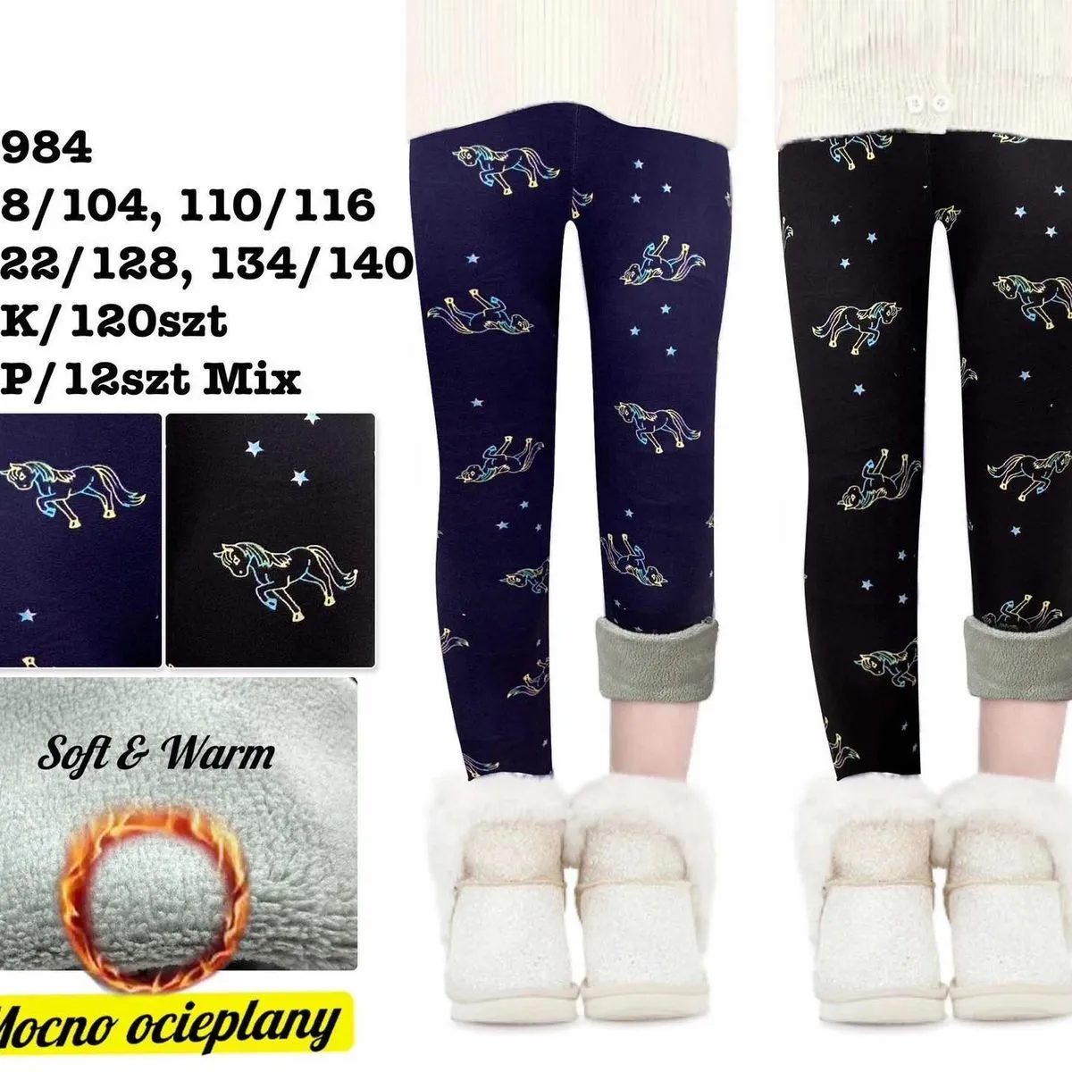 Legginsy dla Dzieci Ocieplane Granatowe z Kucykiem 98/104-128/130szt
