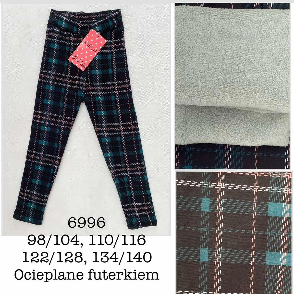 Legginsy Dziecięce Ocieplane Kratka 128/128, 130/140