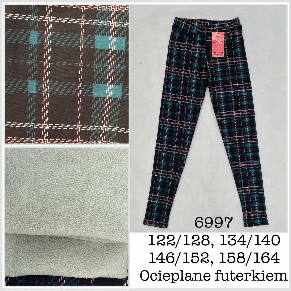 Legginsy dla Dzieci Ocieplane w Kratę Rozmiary 122/128-158/164