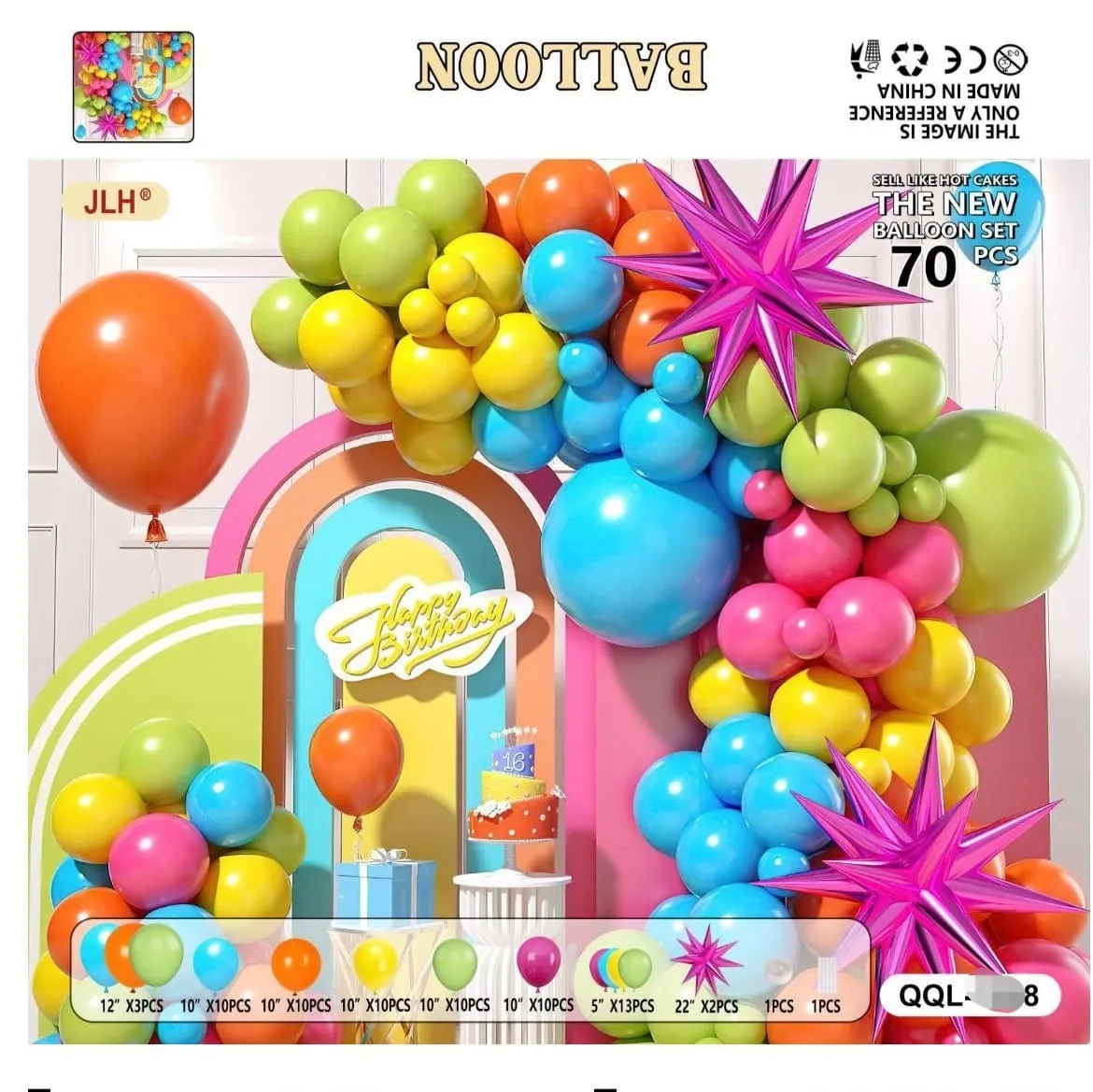 Balon Dekoracja Zestaw 70 szt Wielobarwny