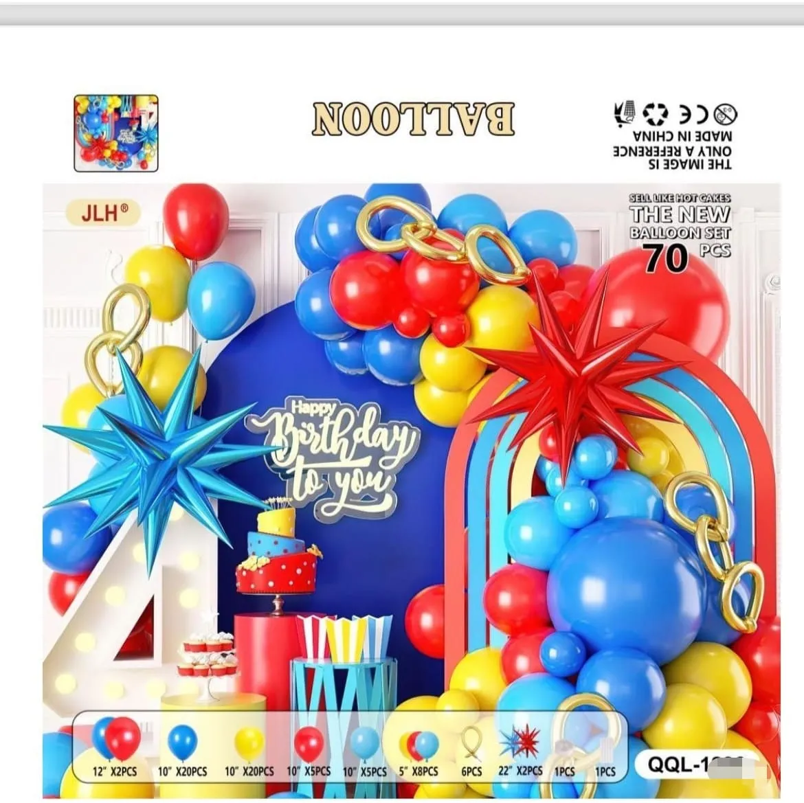 Zestaw balonów dekoracyjnych Happy Birthday 70 szt