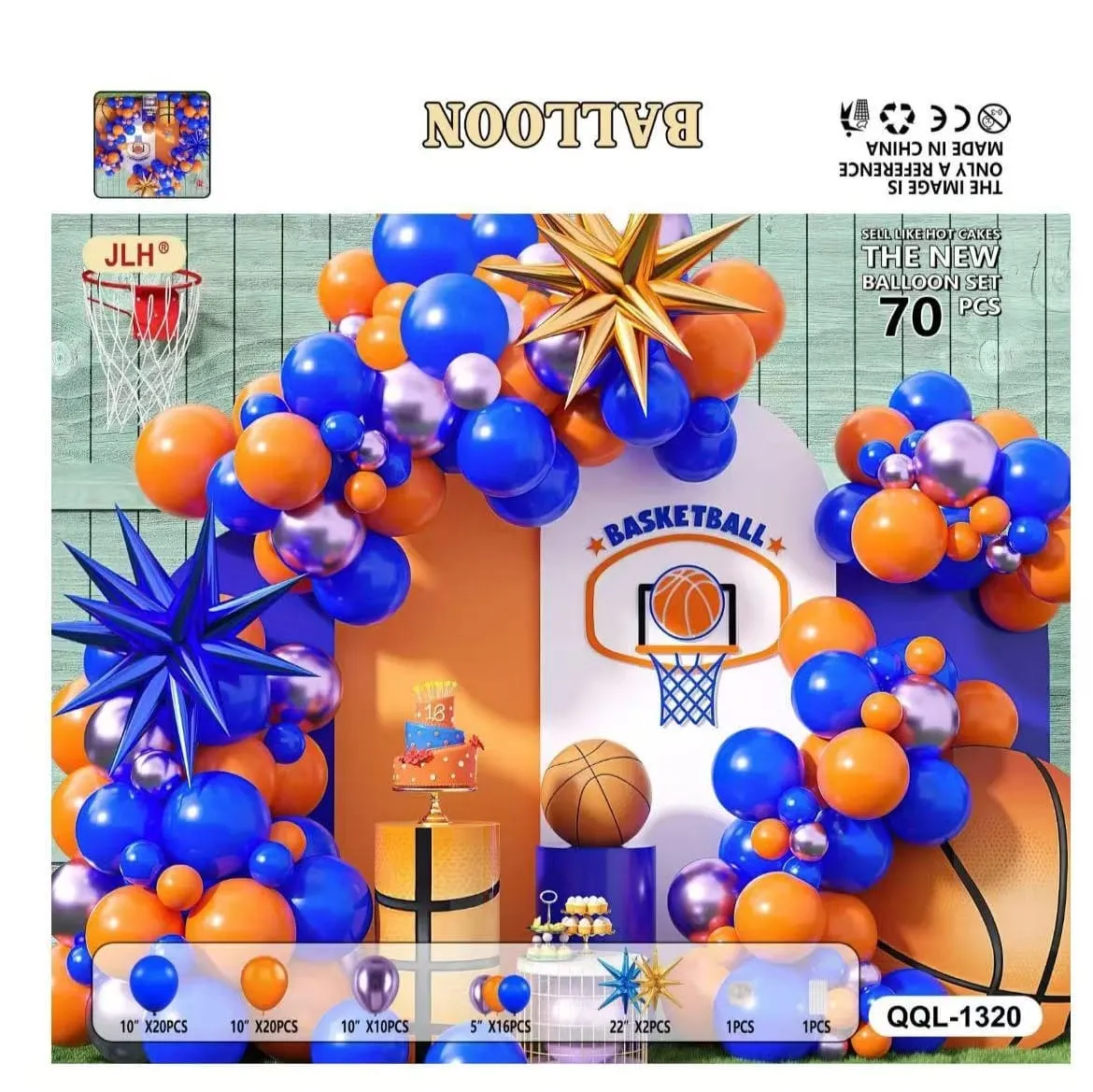 Zestaw balonów dekoracyjnych Basketball 70 szt