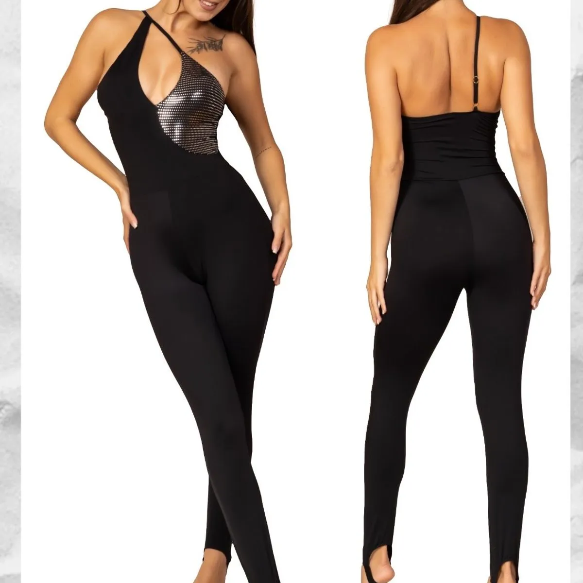 Bodysuit damski czarny z metalicznym akcentem S/M/L/XL