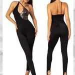 Bodysuit damski czarny z metalicznym akcentem S/M/L/XL
