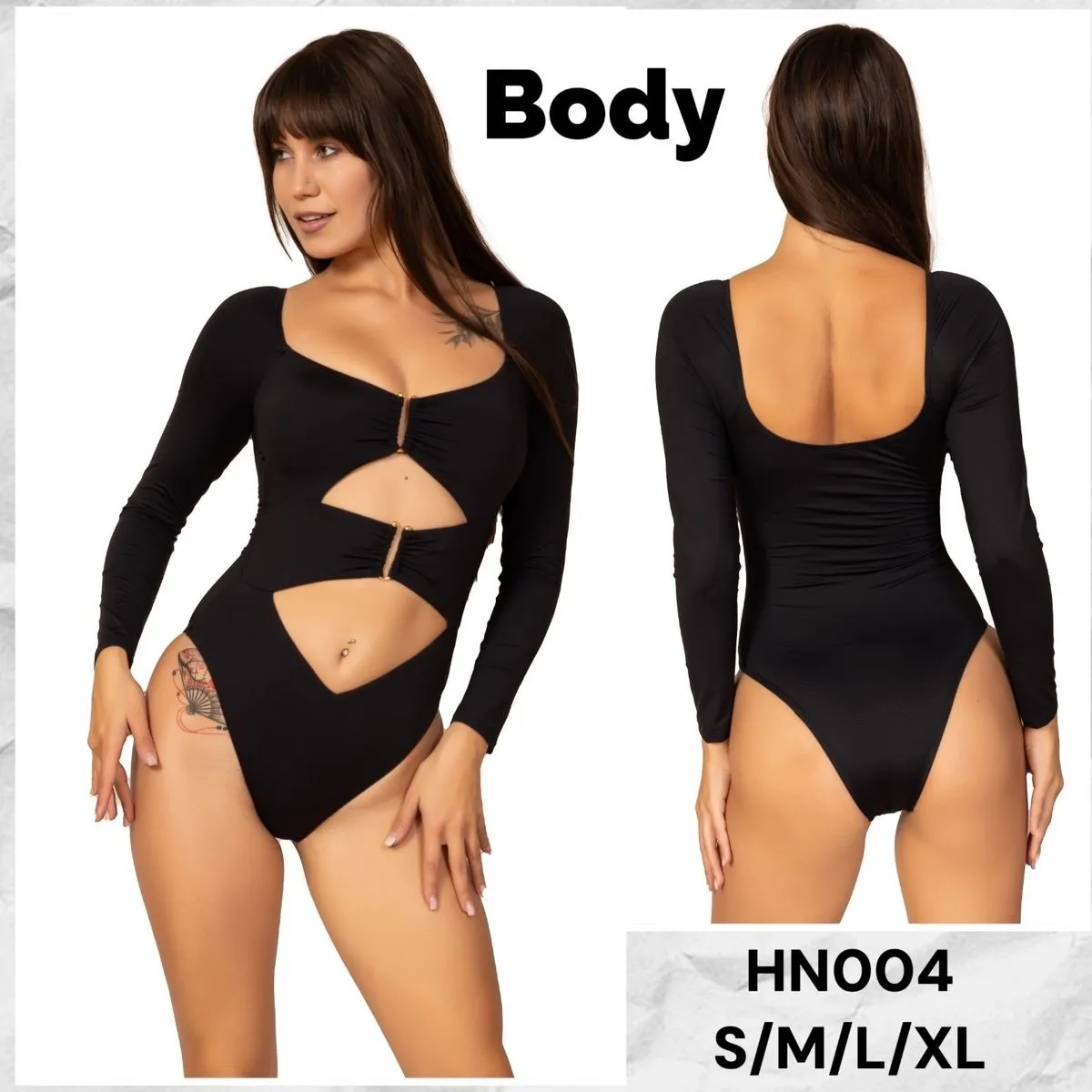 Bodysuit Damski Czarny z Wywierconymi Otworami S/M/L/XL
