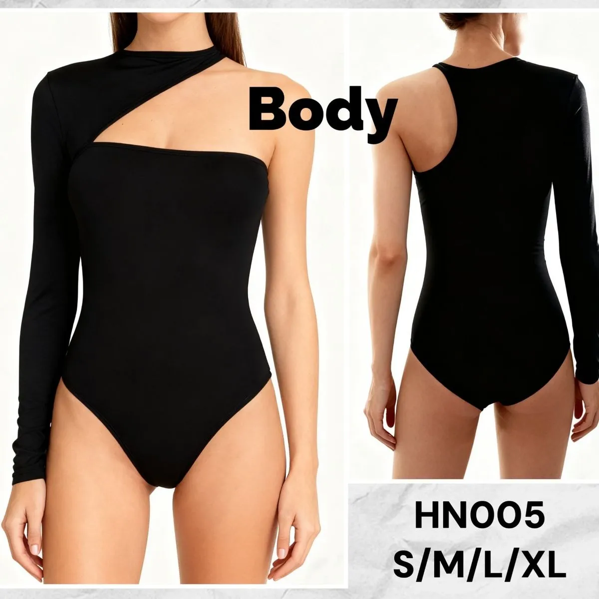 Bodysuit damski czarny asymetryczny S/M/L/XL