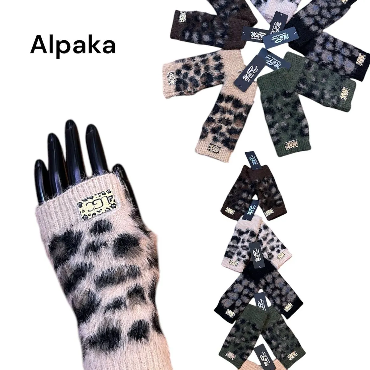 Rękawiczki damskie na palce Alpaka wzór leopard CO151551