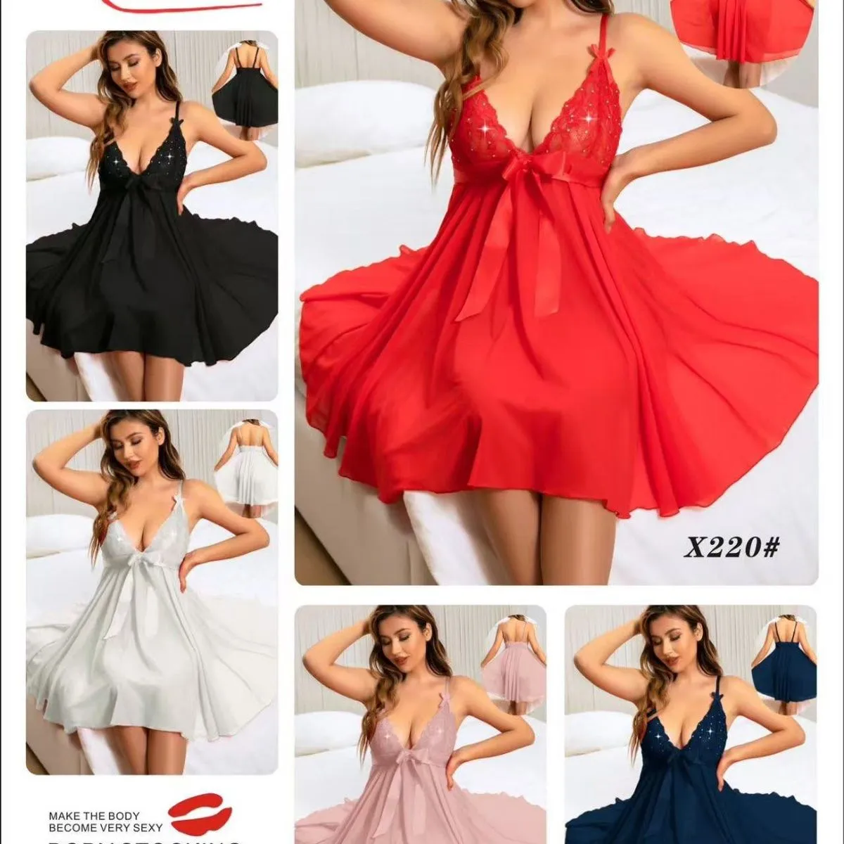 Piżama Damska Body Han 85 X22 Czarny/Czerwony/Biały/Różowy