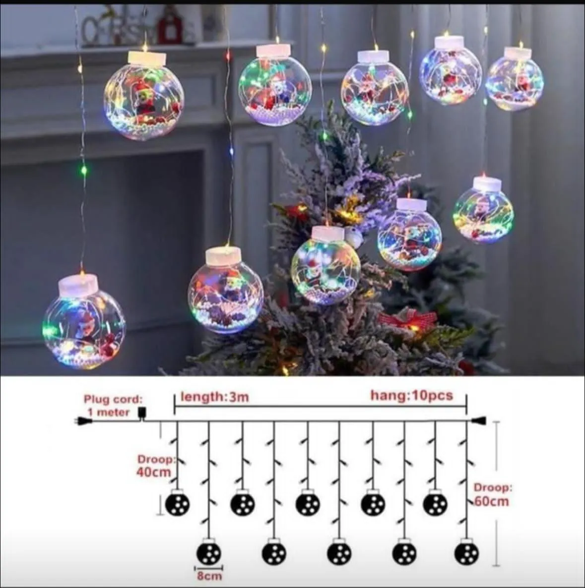 Lampki Girlanda LED 3m 10 bomb 40cm kolorowe