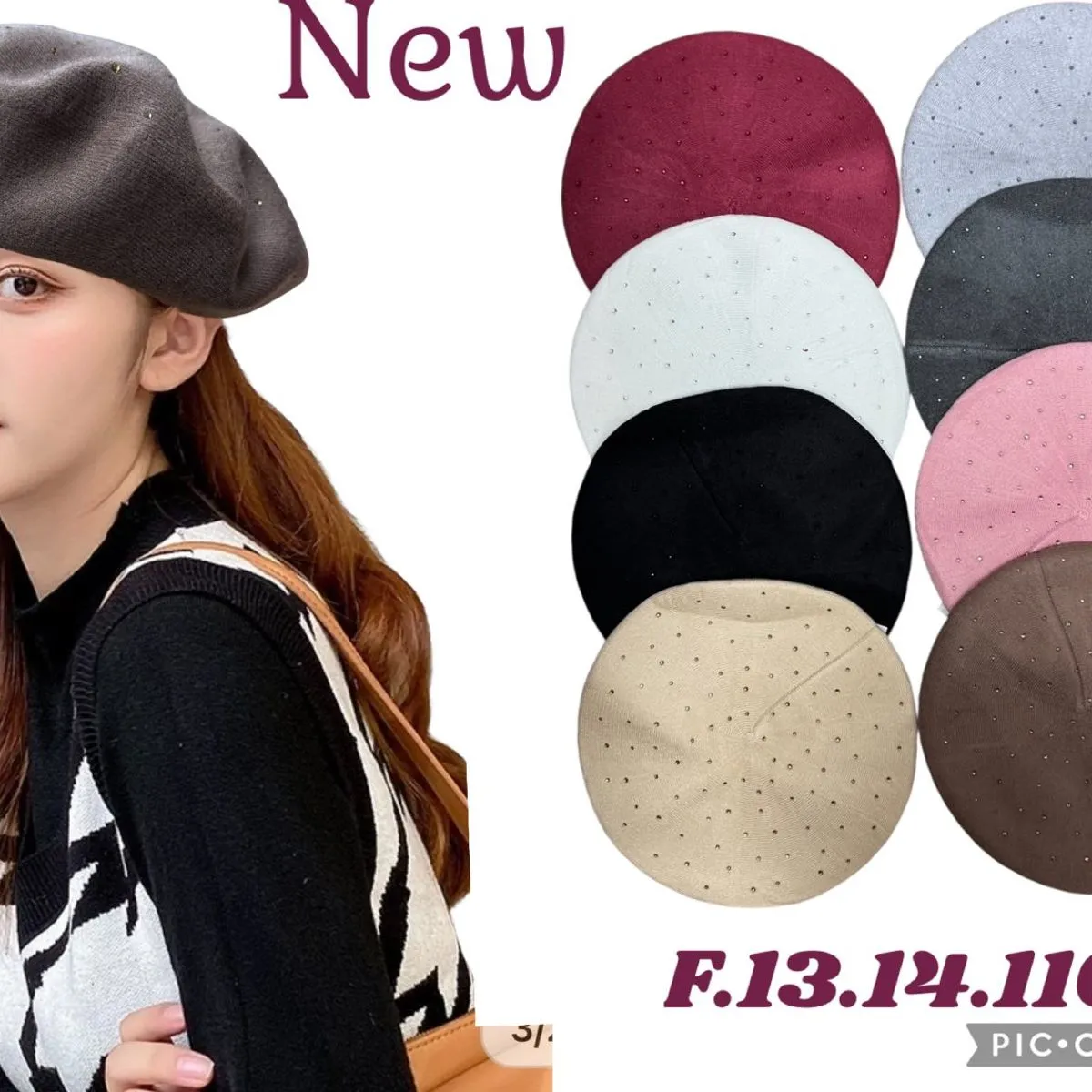Czapki damskie beanie F.13.14.116240, 12 szt